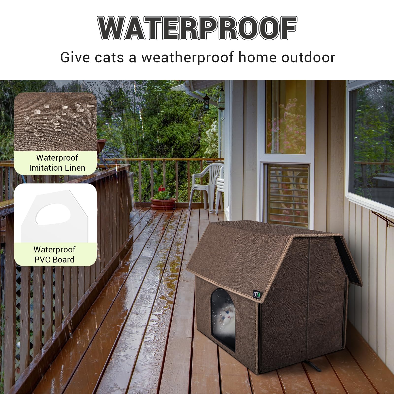 MIU COLOR Outdoor Cat House waterproof material demonstrates durable exterior protection