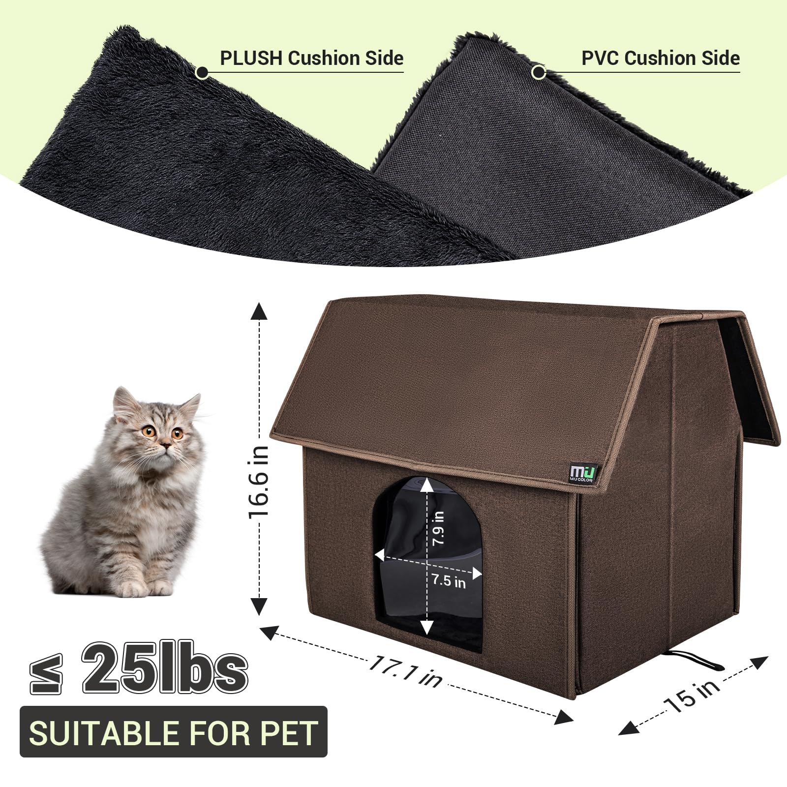 MIU COLOR Outdoor Cat House removable mat facilitates easy cleaning and comfort