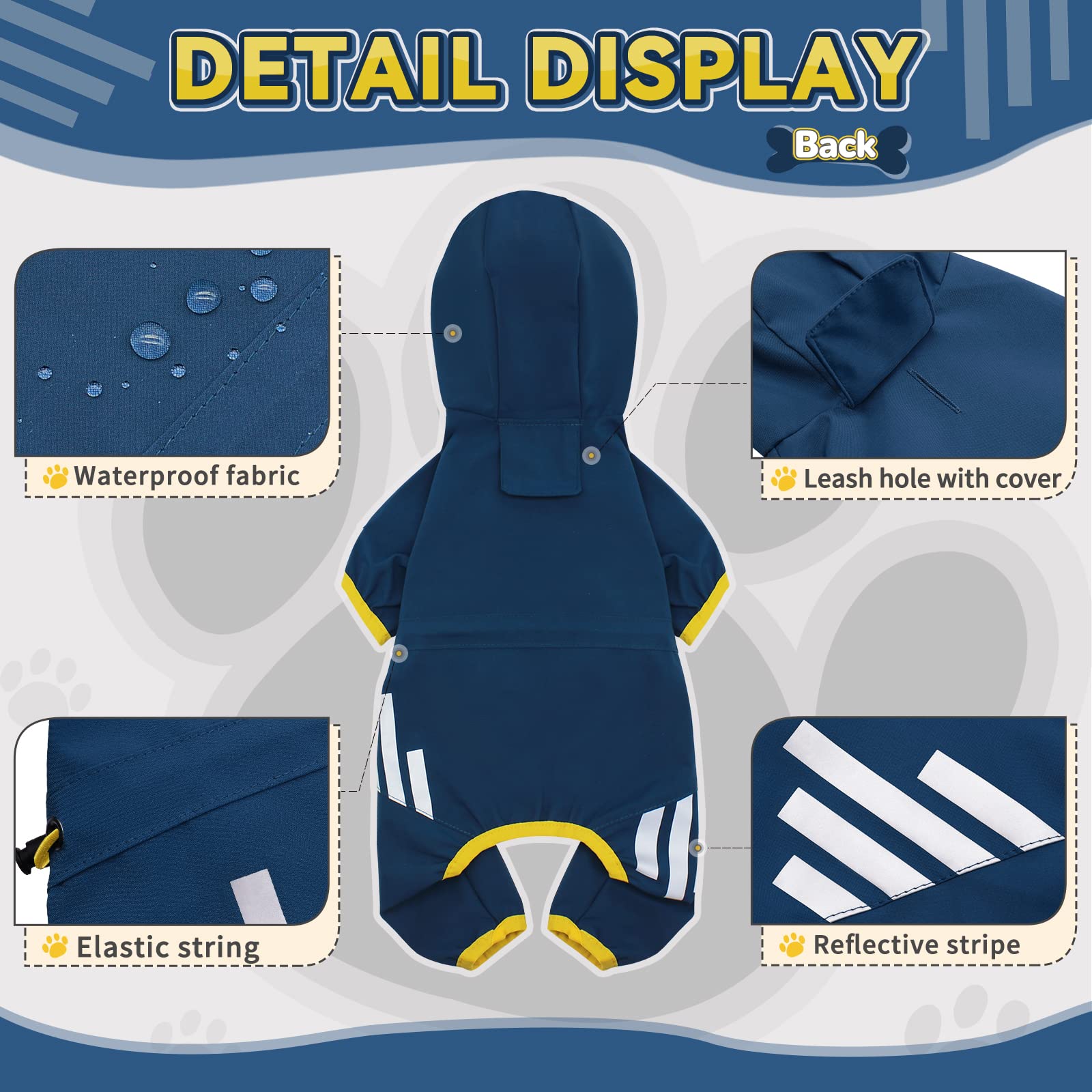 Miucat dog raincoat blue reflective strips provide nighttime visibility for safer strolls