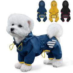 Miucat dog raincoat with hood in blue, front view for rain protection during walks.