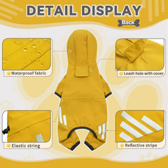 Miucat dog raincoat yellow leg-elastic wrap ensures snug, full-coverage fit.