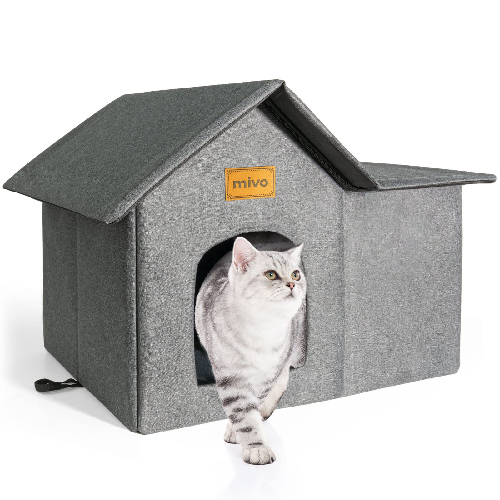 Mivo Outdoor Cat House front view highlights spacious interior for indoor/outdoor use.