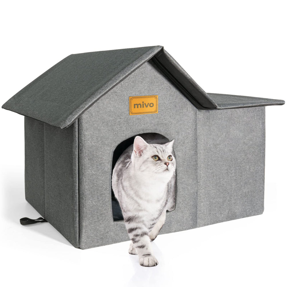 Mivo Outdoor Cat House front view highlights spacious interior for indoor/outdoor use.