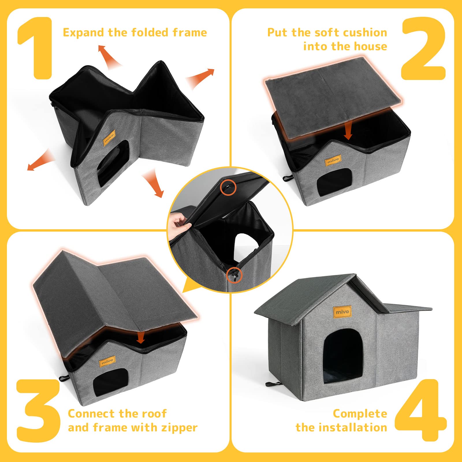Mivo Outdoor Cat House removable soft mat for comfort.
