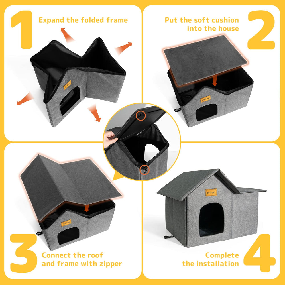 Mivo Outdoor Cat House removable soft mat for comfort.