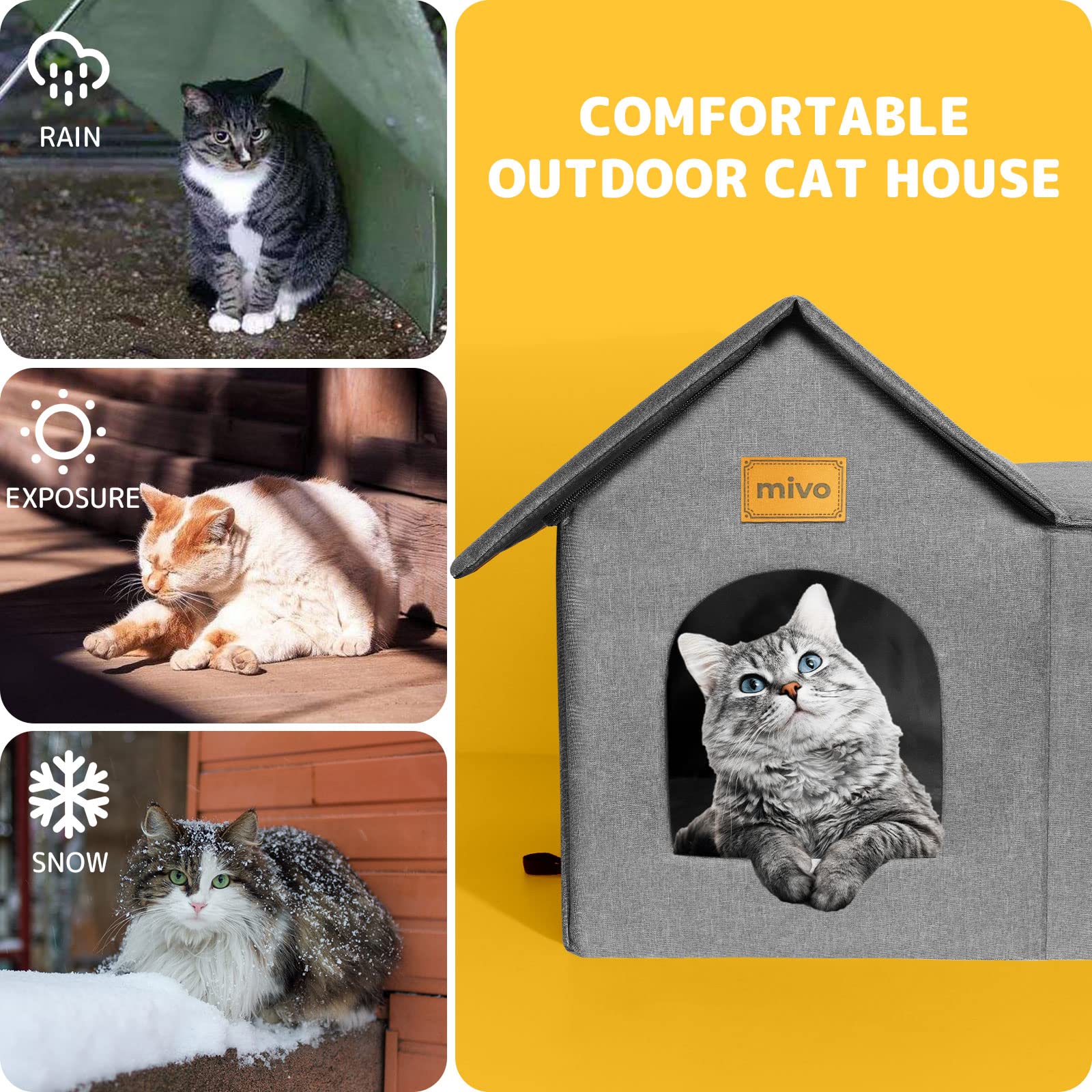 Mivo Outdoor Cat House side-opening feature creates secure resting nook.