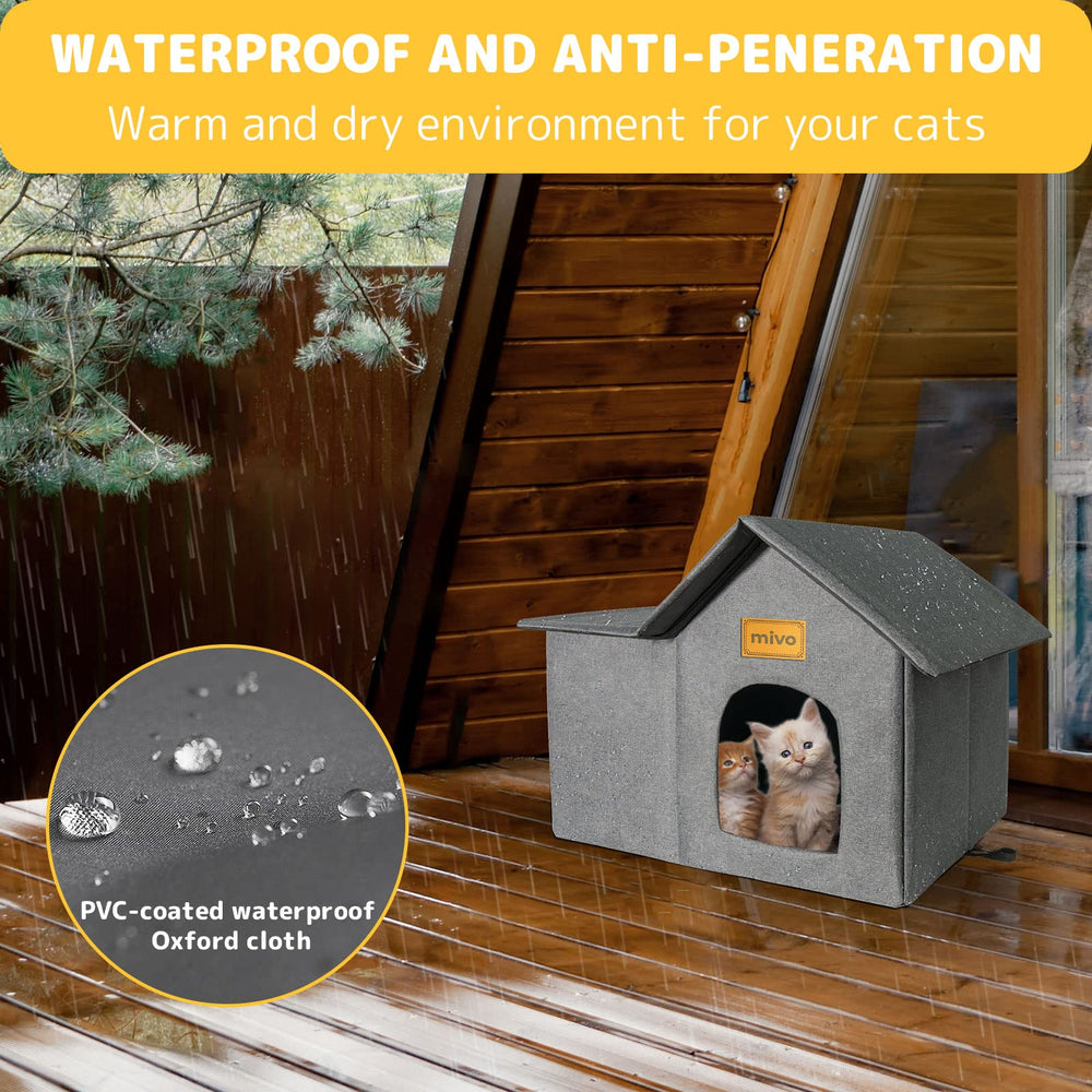 Mivo Outdoor Cat House sturdy frame with ground plugs for stability.