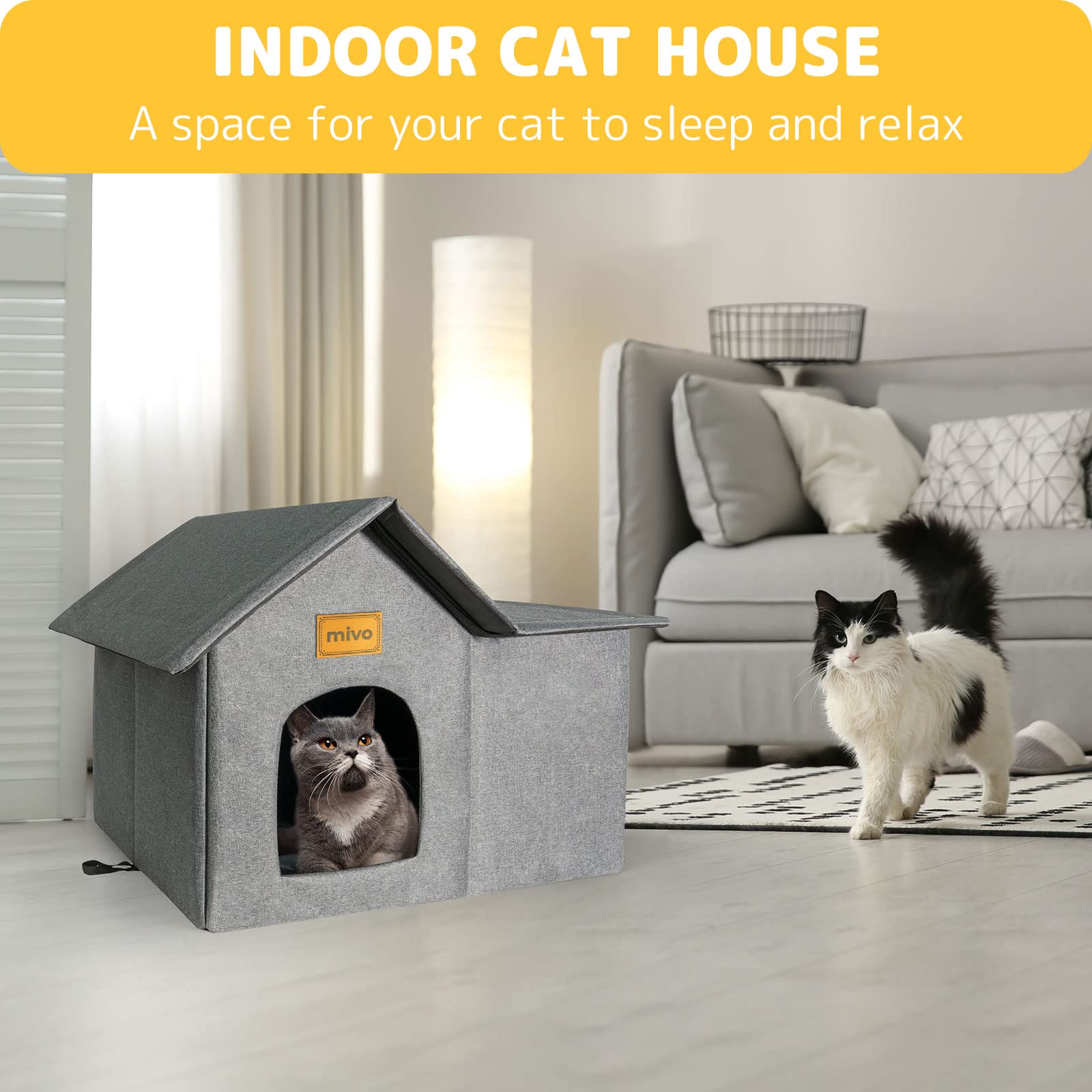 Mivo Outdoor Cat House waterproof material keeps interior dry in rain.