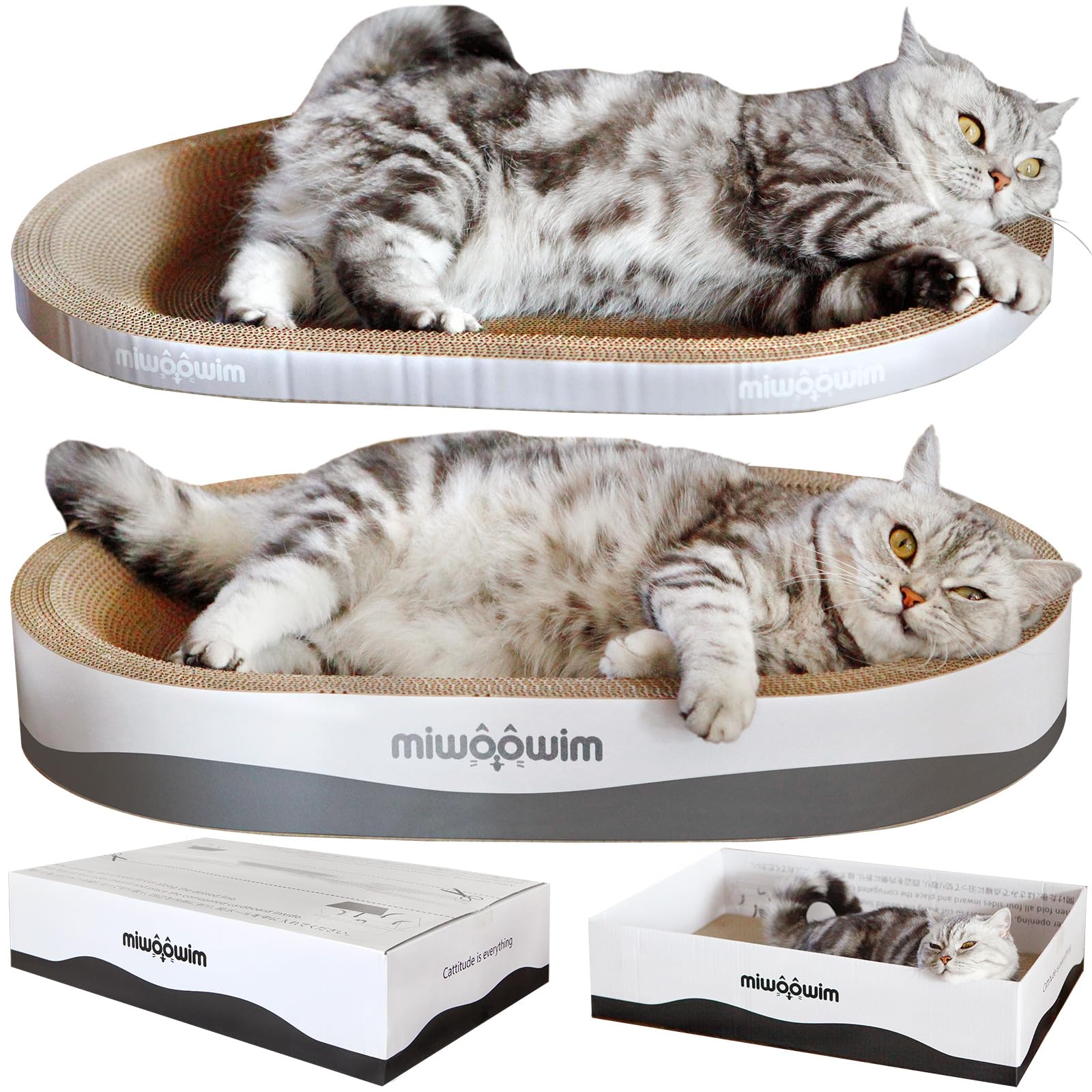 Miwoowim 3pcs extra-large oval scratcher bed - spacious lounging for big cats.
