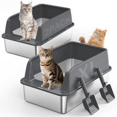 MIXJOY 2PACK stainless steel litter box for large cats and multi-cat homes.