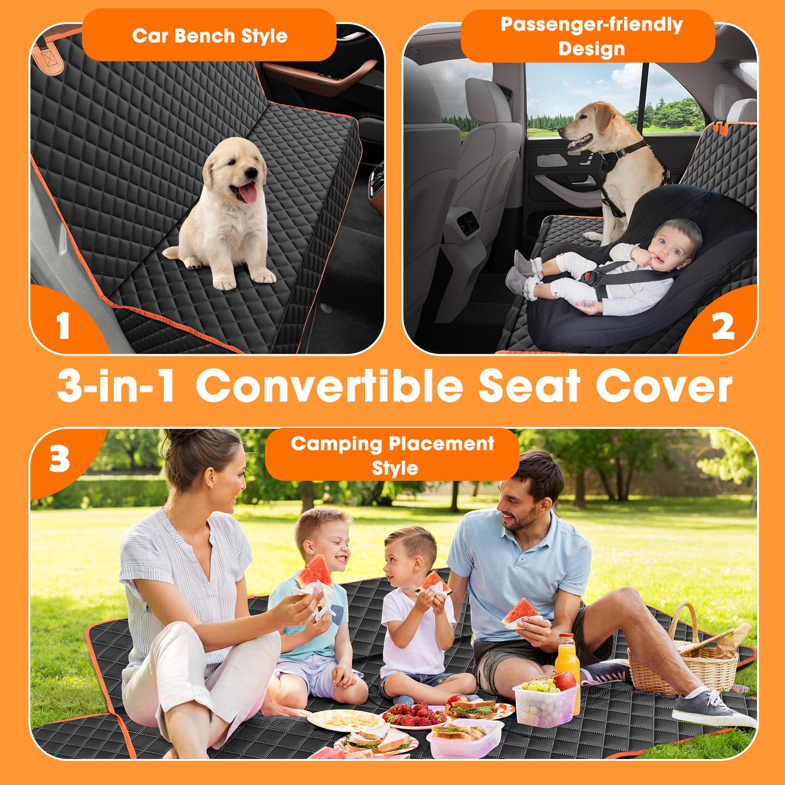 MIXJOY 3-in-1 convertible seat cover shown as bench and hammock