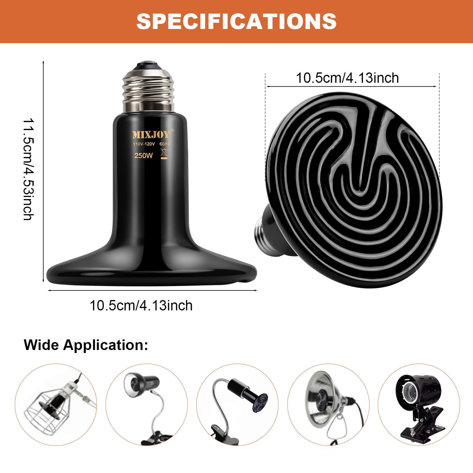 MIXJOY ceramic heat emitter humidity-resistant construction for humid terrariums.