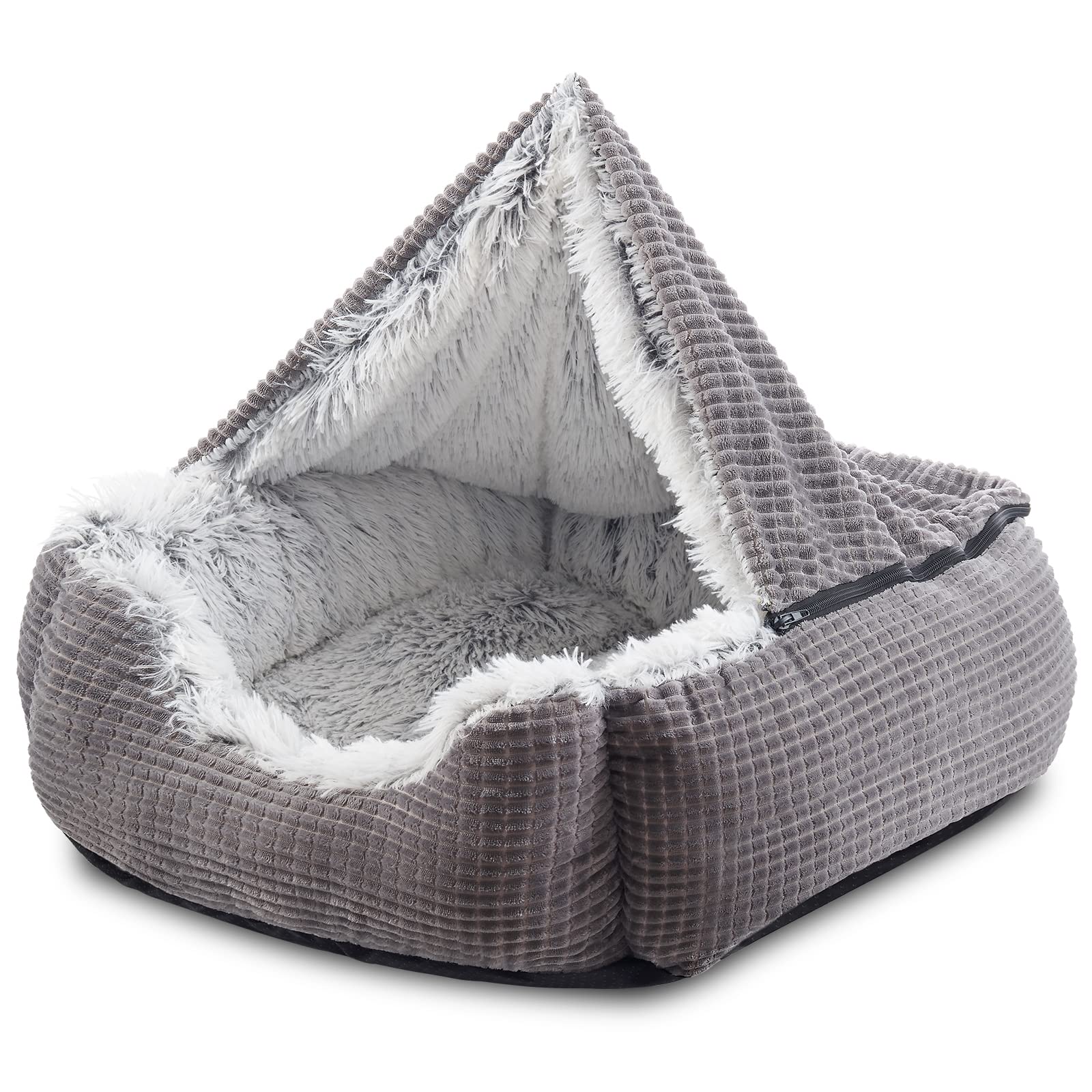 MIXJOY dog bed rectangle cave 30in grey, cozy nesting for multiple sleep positions