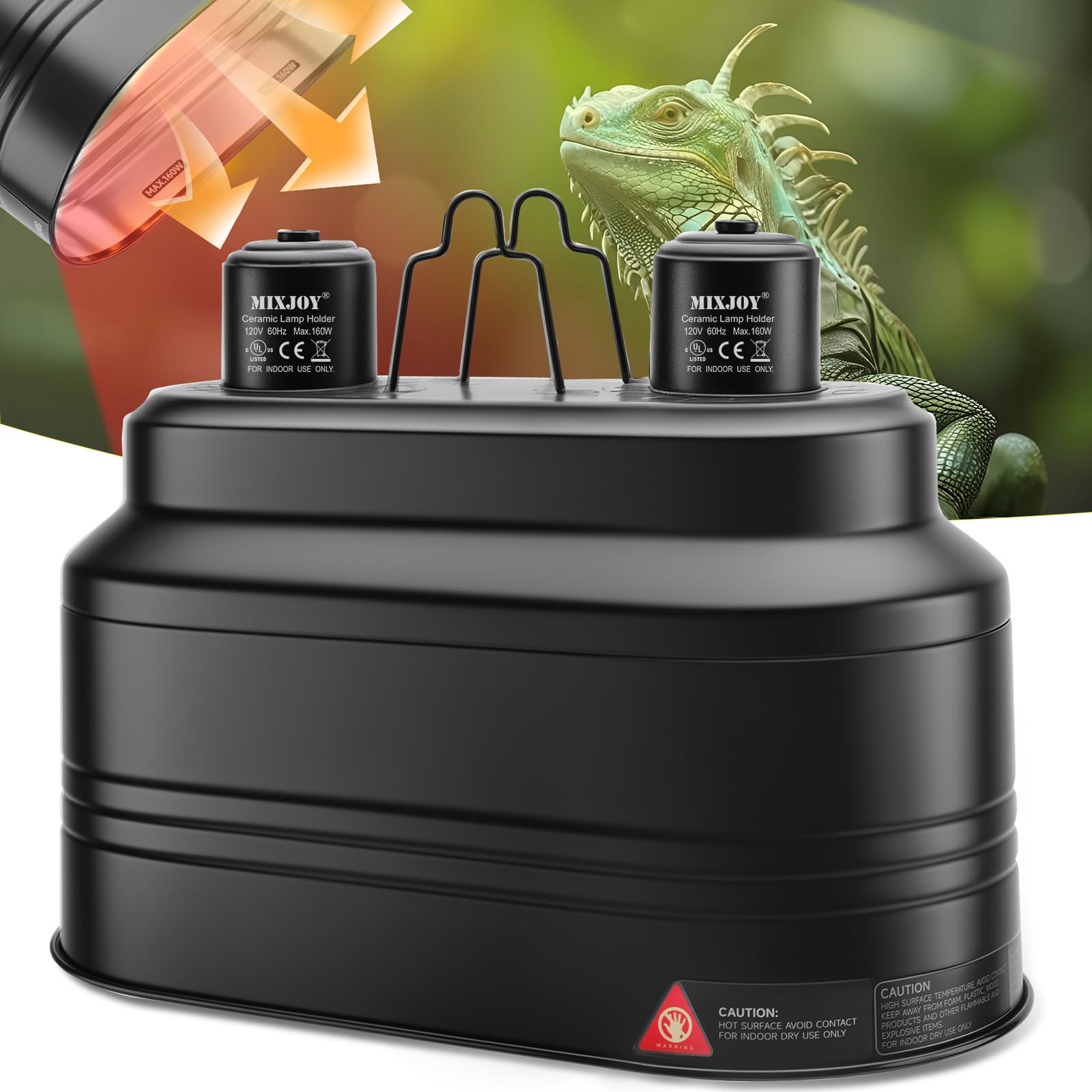MIXJOY dual reptile light fixture showing two bulbs for heat and UVB