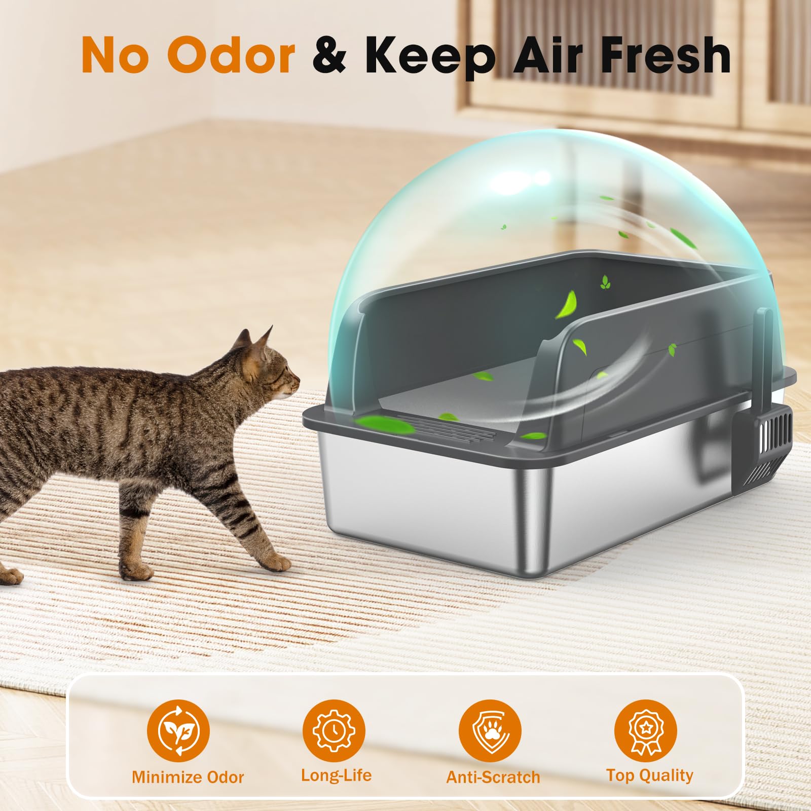 MIXJOY litter box includes scoop for quick cleanup.