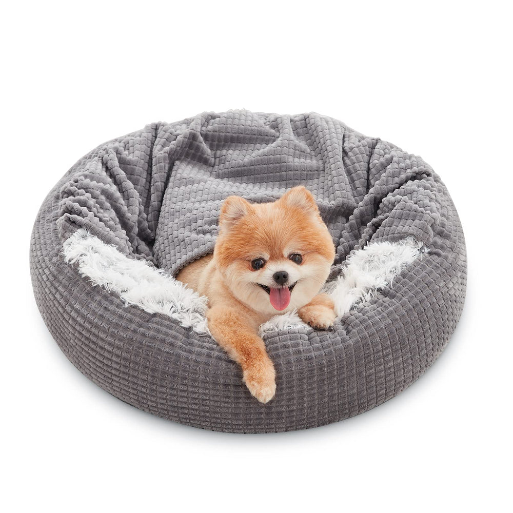 MIXJOY small-dog-bed-hooded shows private den for restful naps.