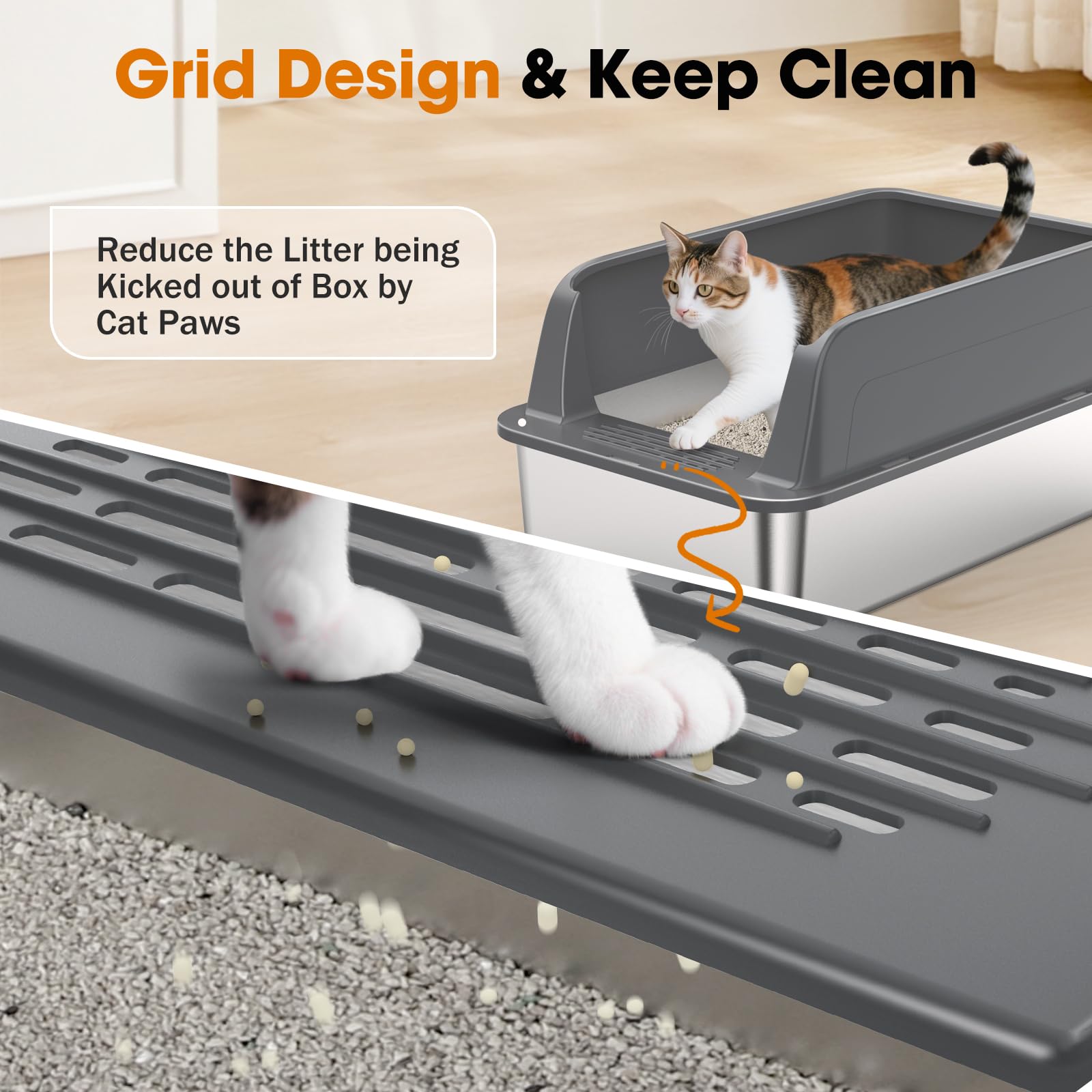 MIXJOY stainless steel litter box interior is non-stick and easy to clean.
