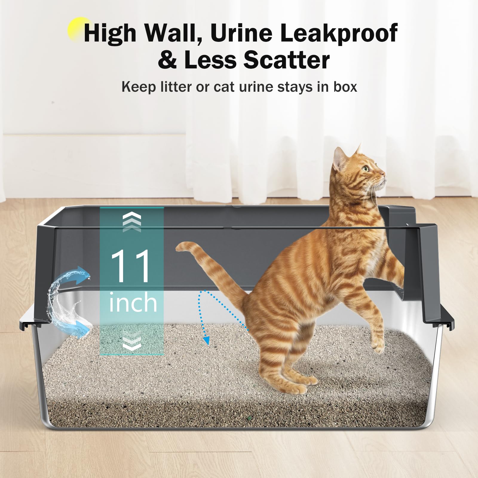MIXJOY stainless steel XL litter box top view showing spacious interior