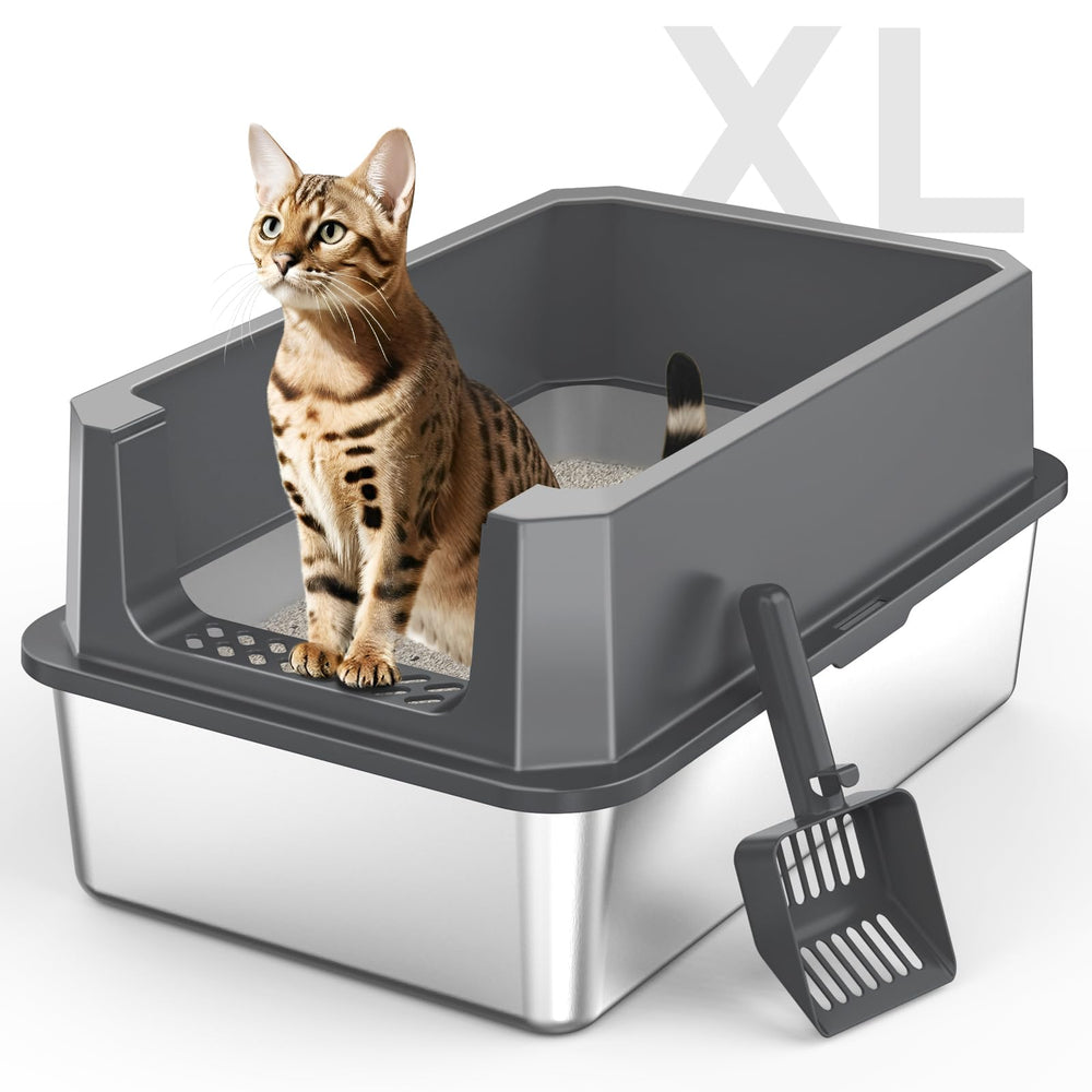 MIXJOY stainless steel XL litter box with lid closed for secure leakage prevention