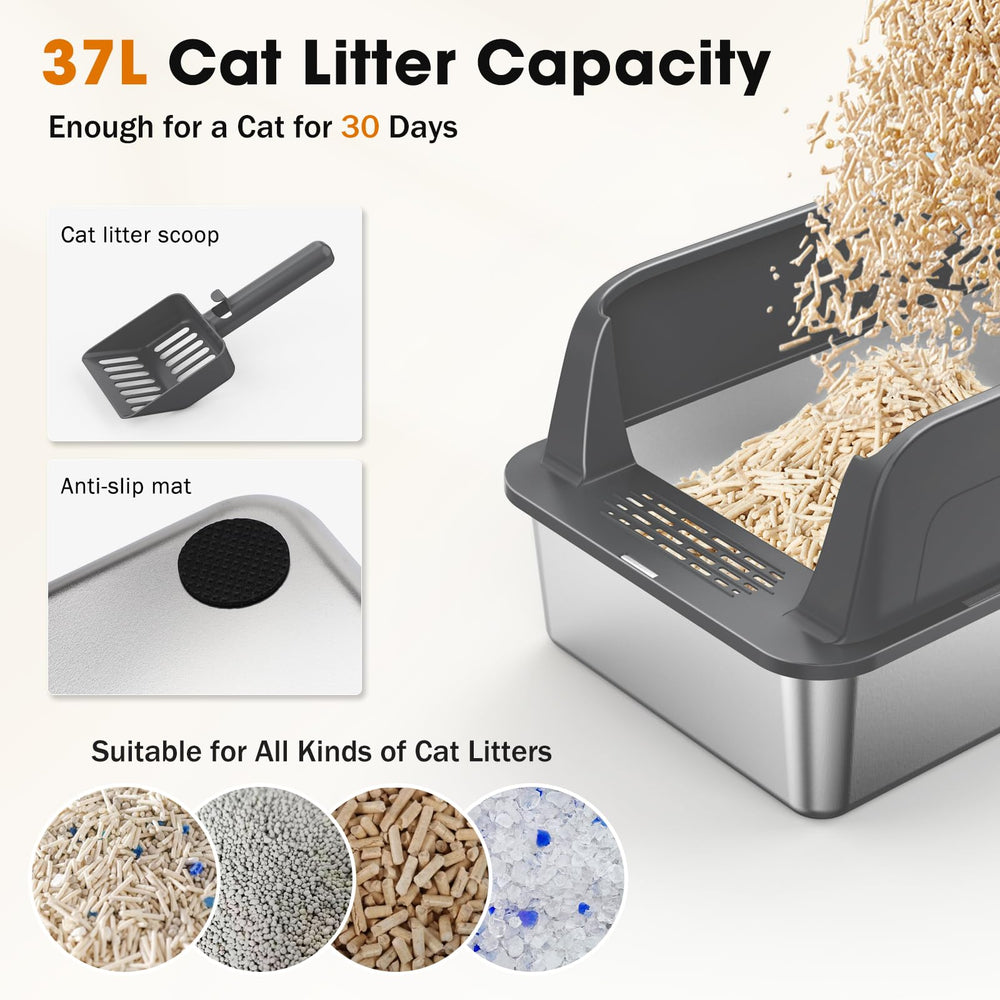 MIXJOY XL litter box demonstrates 37L litter capacity for extended use.