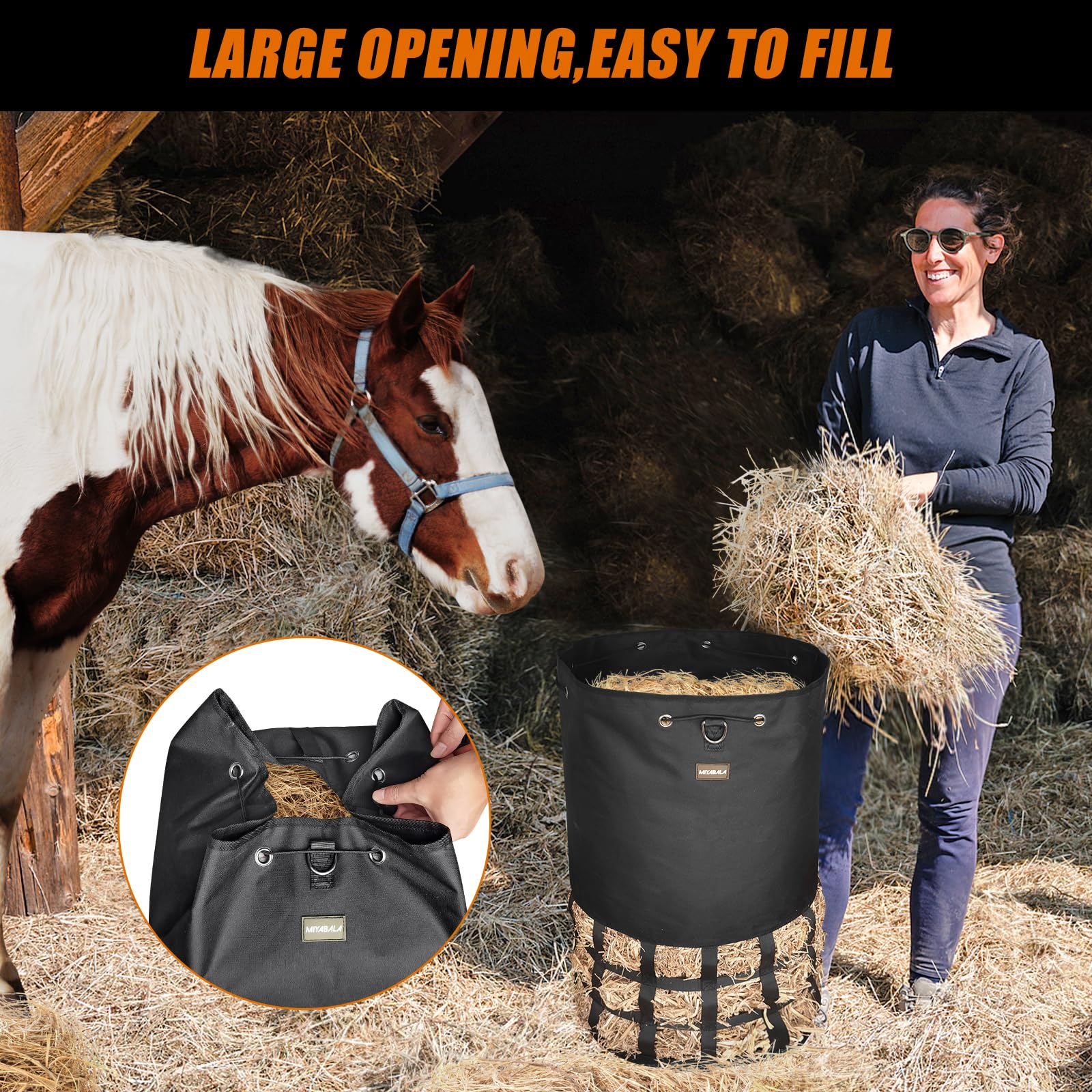 MIYABALA hay bag adjustable strap for flexible hanging options.
