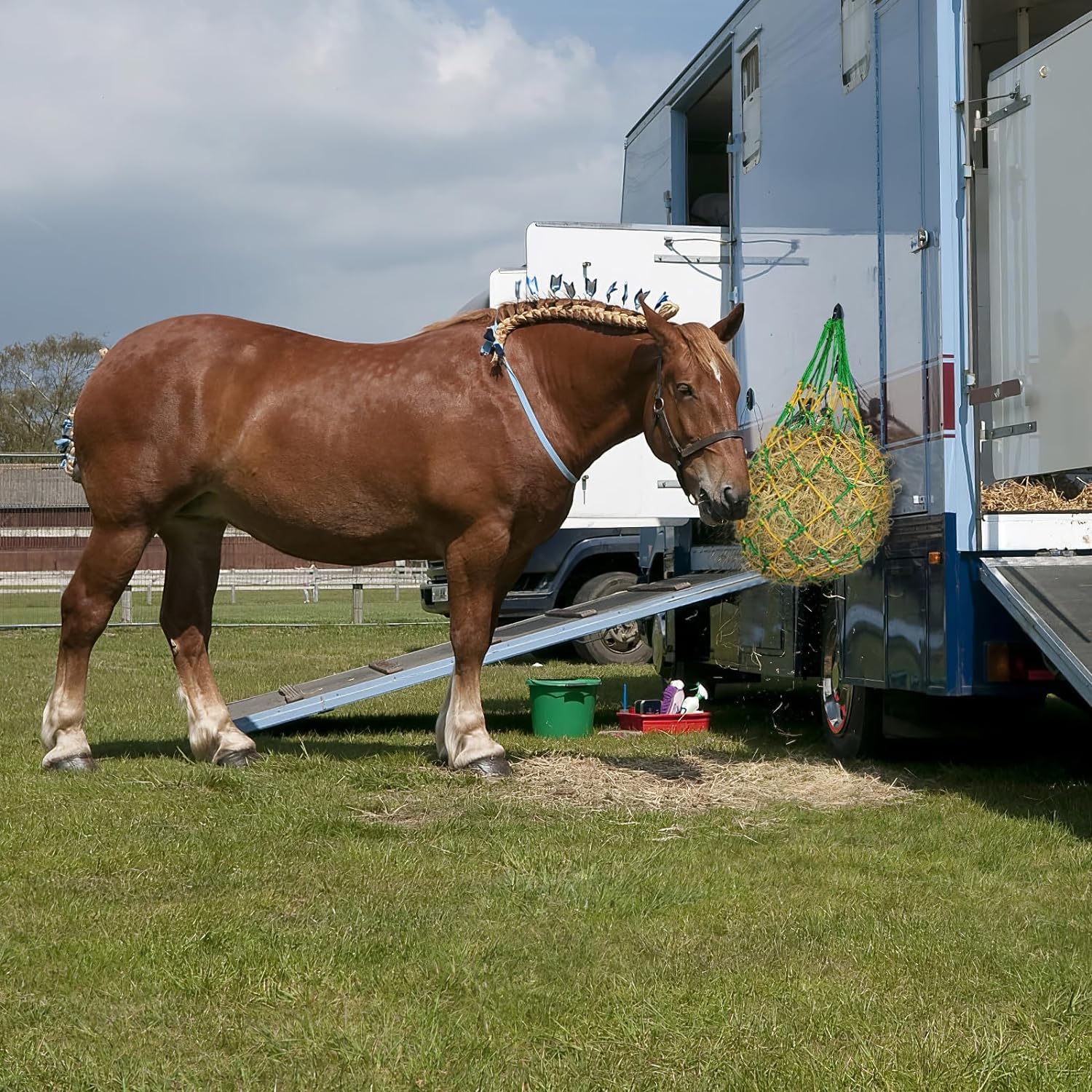 MIYABALA hay net stable-paddock use image depicts slow-feeding routine