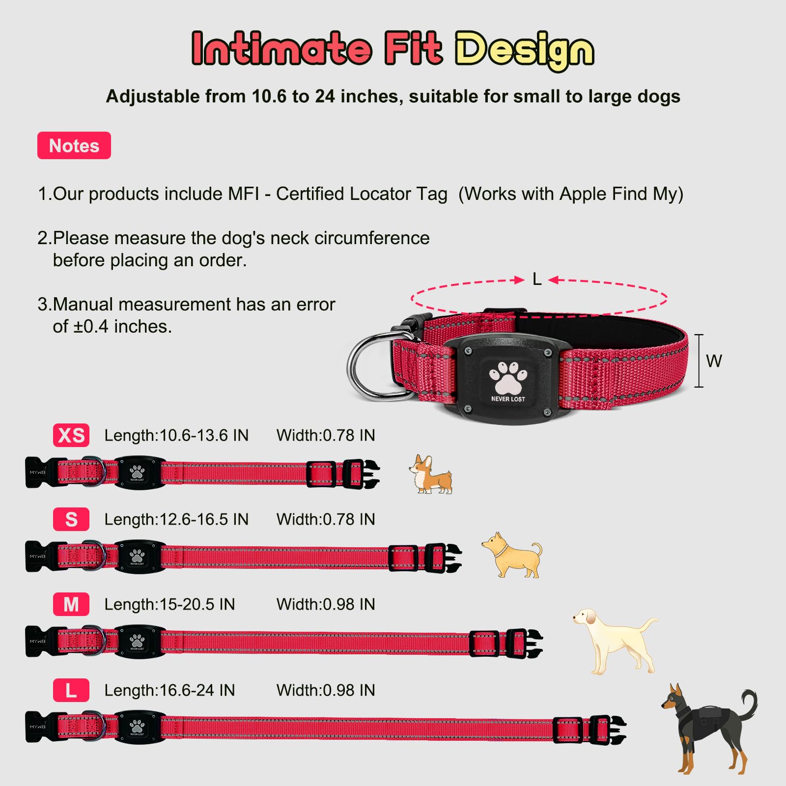 Miywb GPS dog collar durable nylon construction supports active dogs
