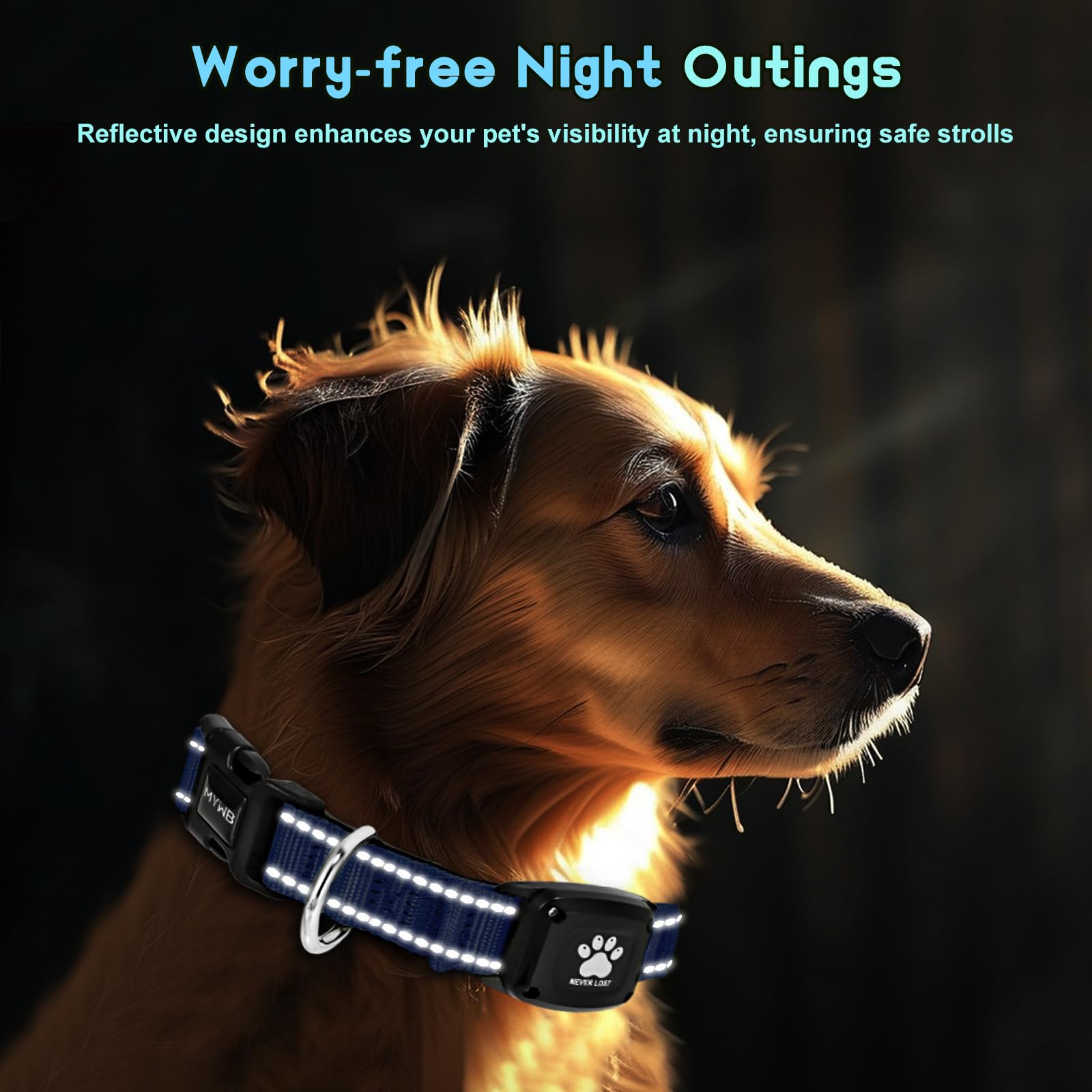 Myiwb GPS dog collar tracker IP68 waterproof design for rainy walks.