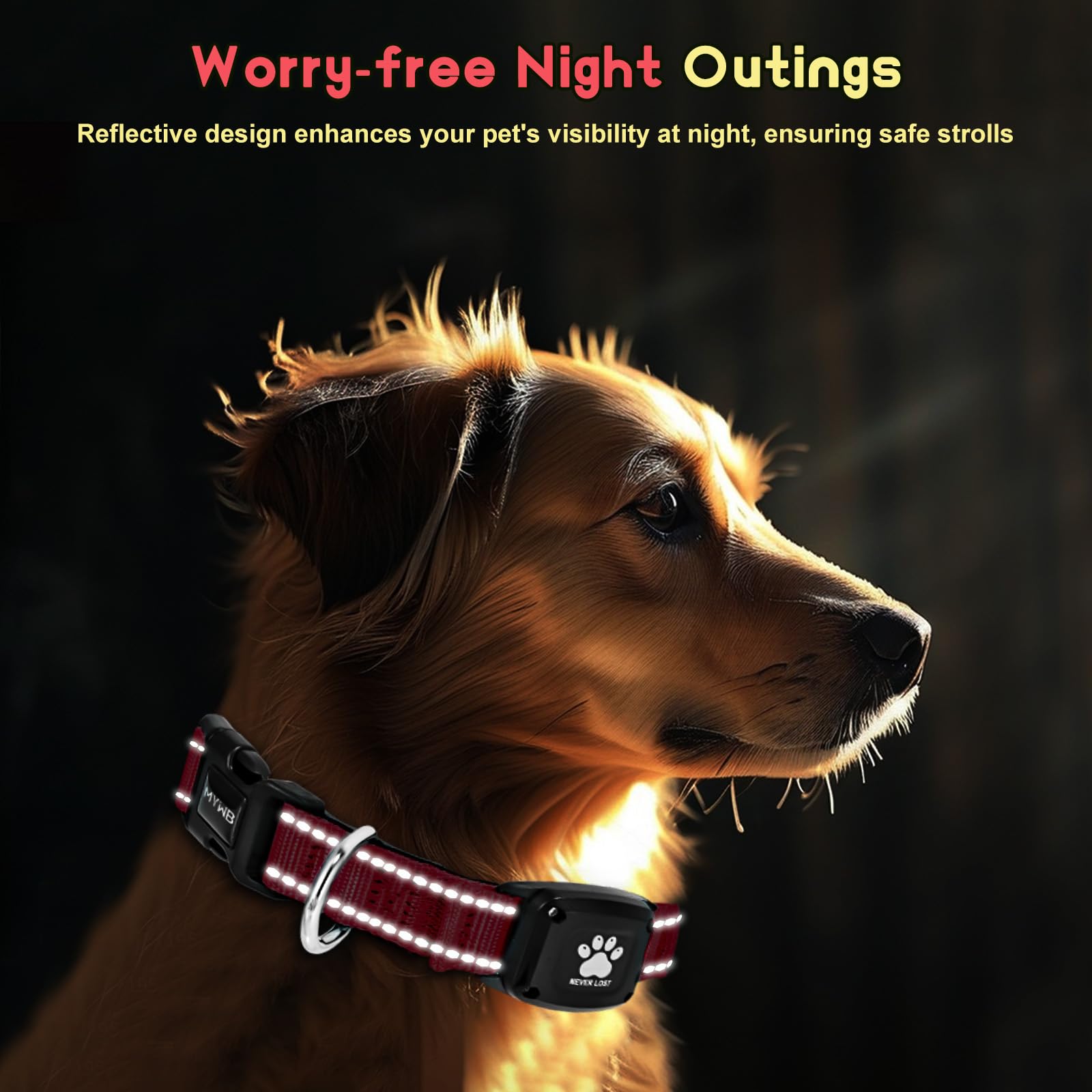 Miywb GPS dog collar reflective strips highlight low-light visibility and safety