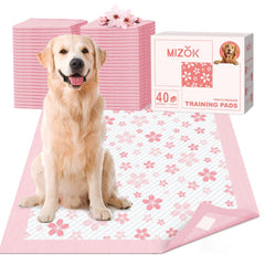 MIZOK dog pee pad 28x34 pink cherry blossom pattern for comfortable training and odor control.