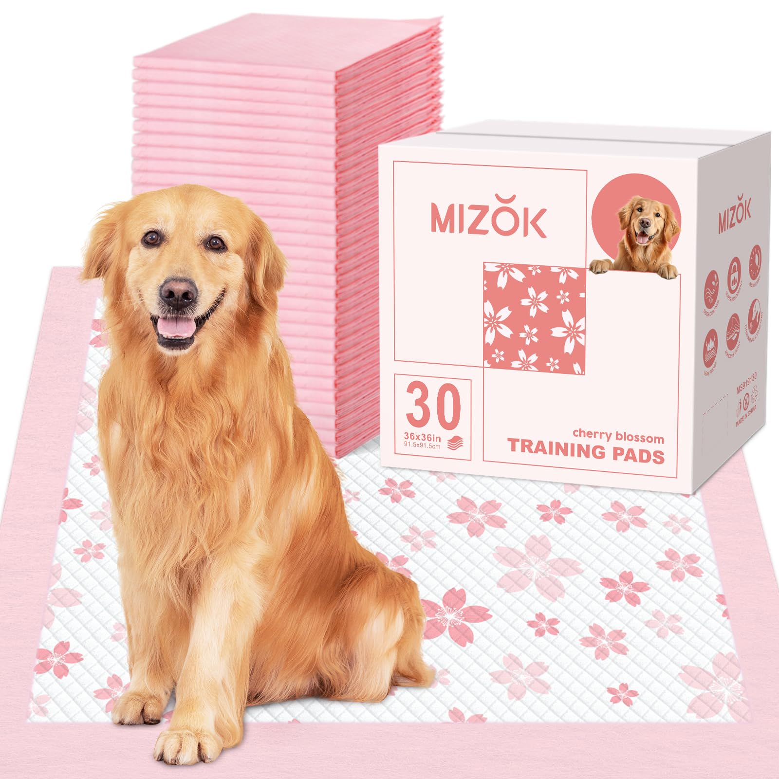 MIZOK pink puppy pads with cherry blossom print for stylish indoor use