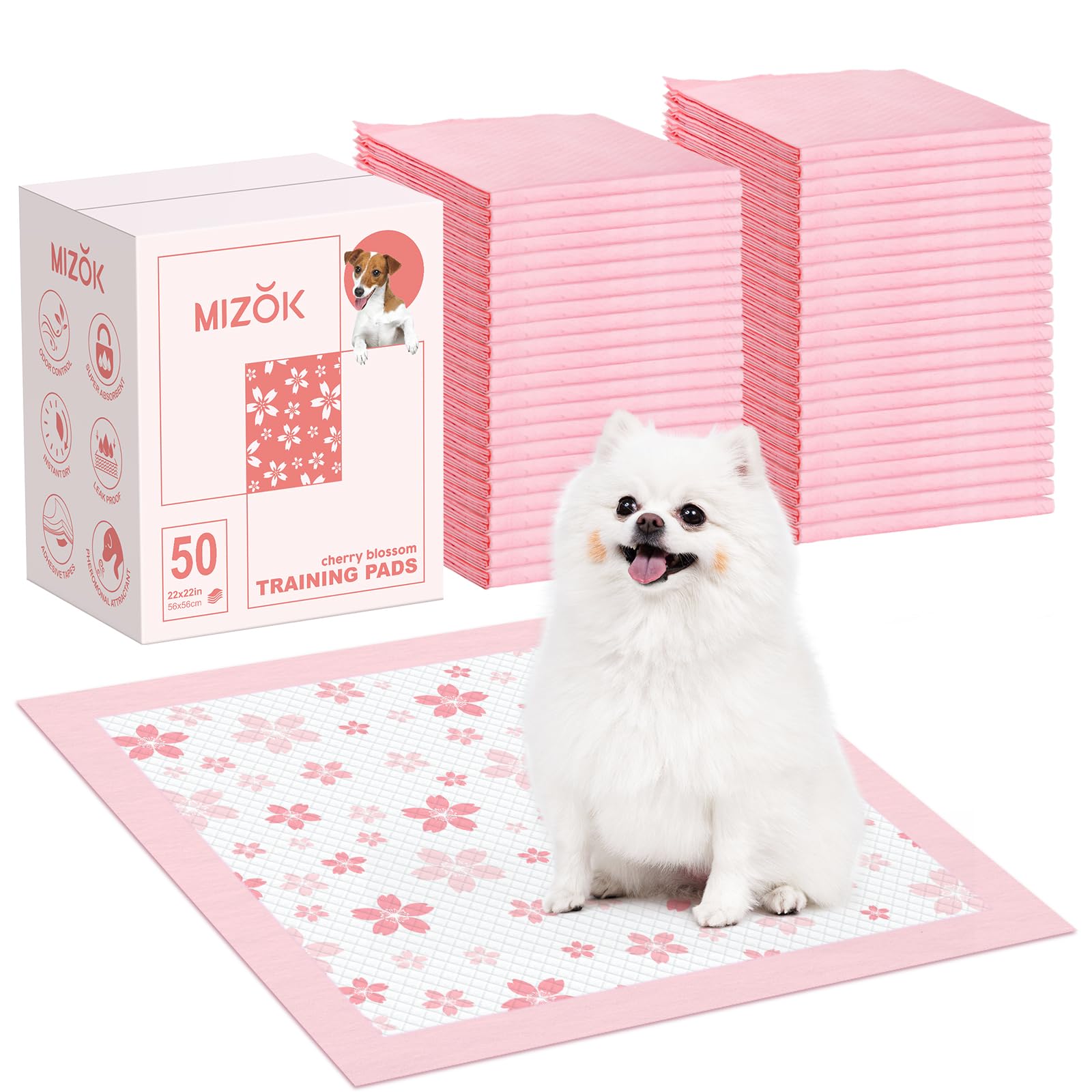 MIZOK Puppy Pads packaging box shows discreet storage for convenient household use.