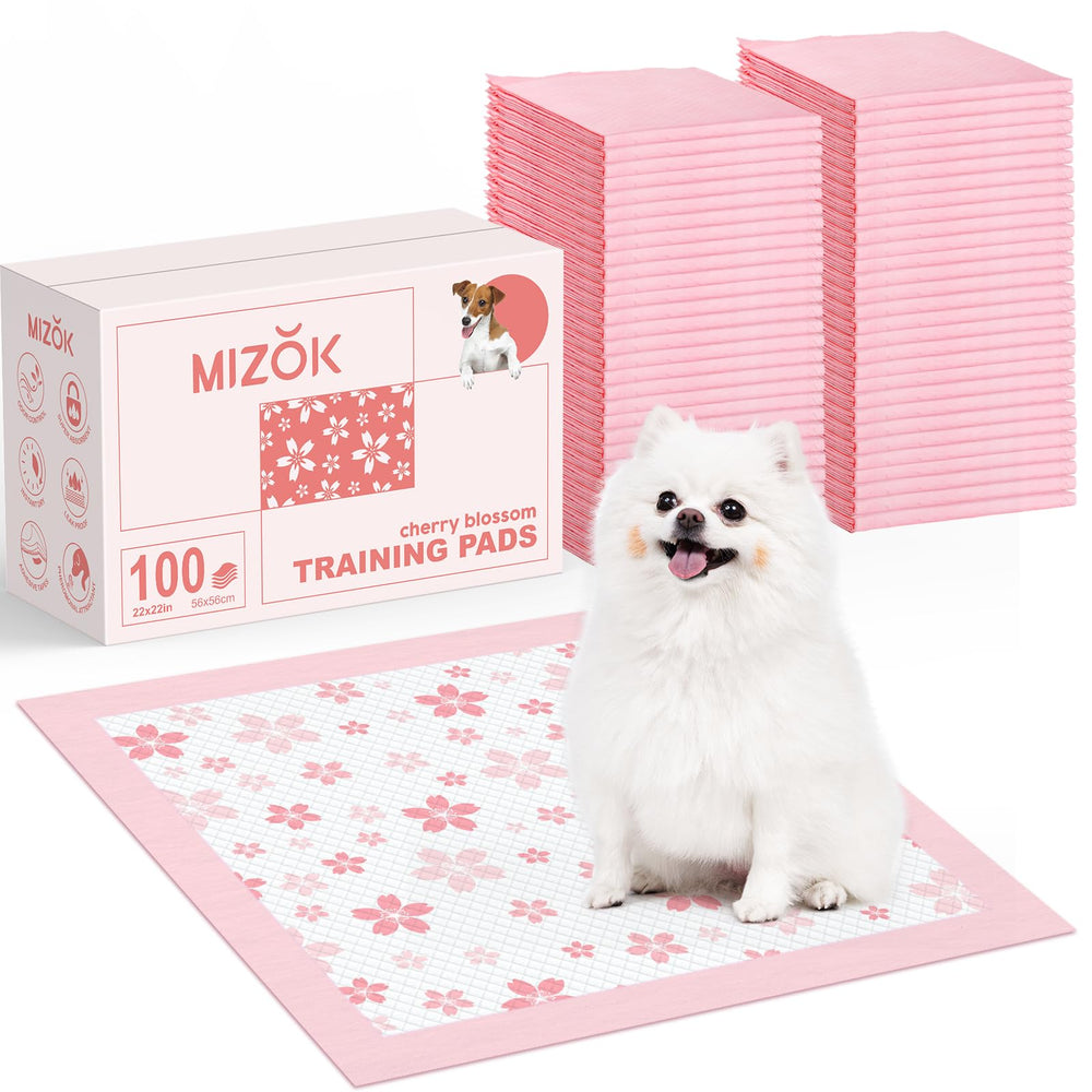 MIZOK Puppy Pads with pink cherry blossom design for stylish potty training