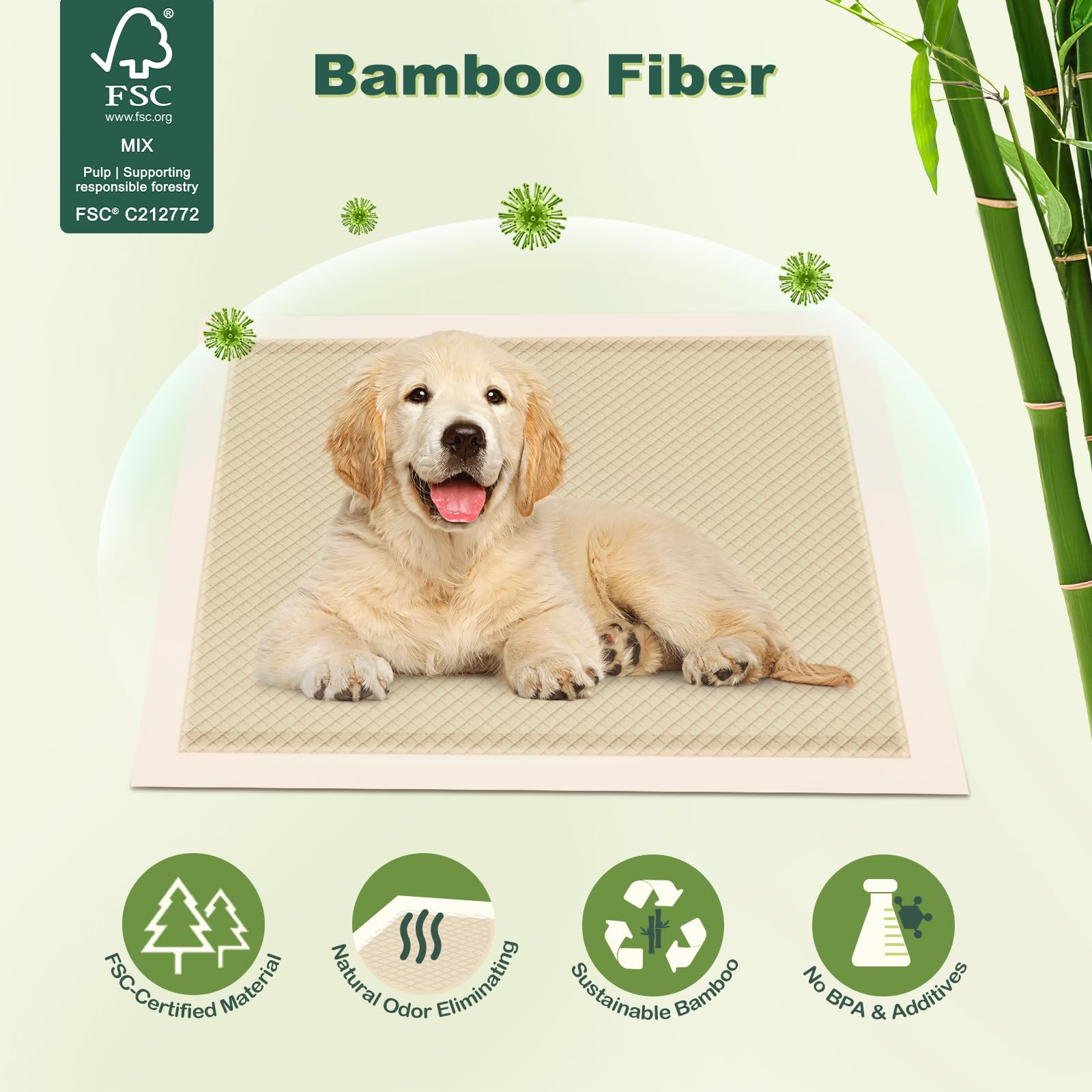 MIZOK Puppy Pads with four corner adhesive tabs secures pads to floors to prevent sliding.