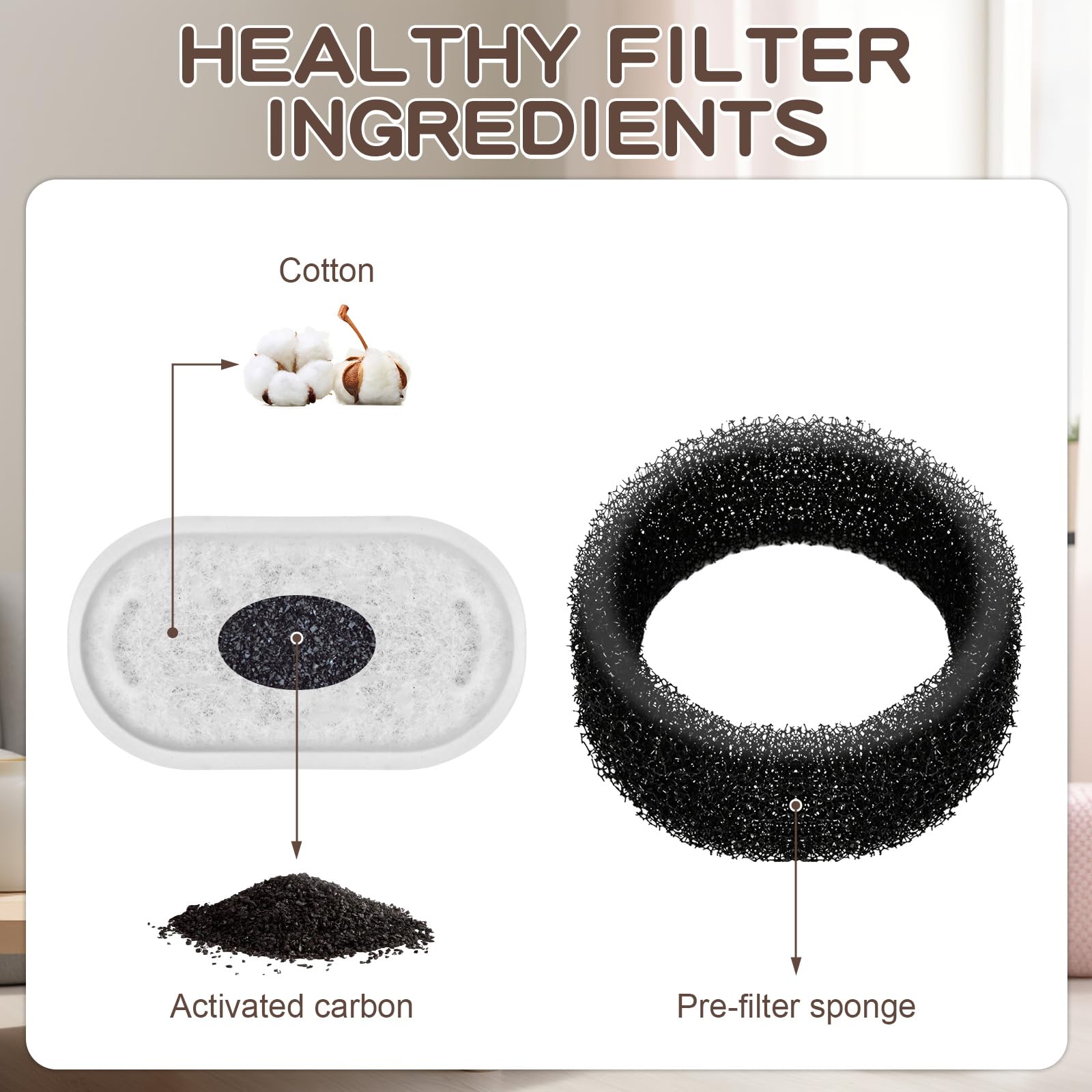 MJYNITE universal filter compatibility image highlighting steady water flow in stainless steel fountains.