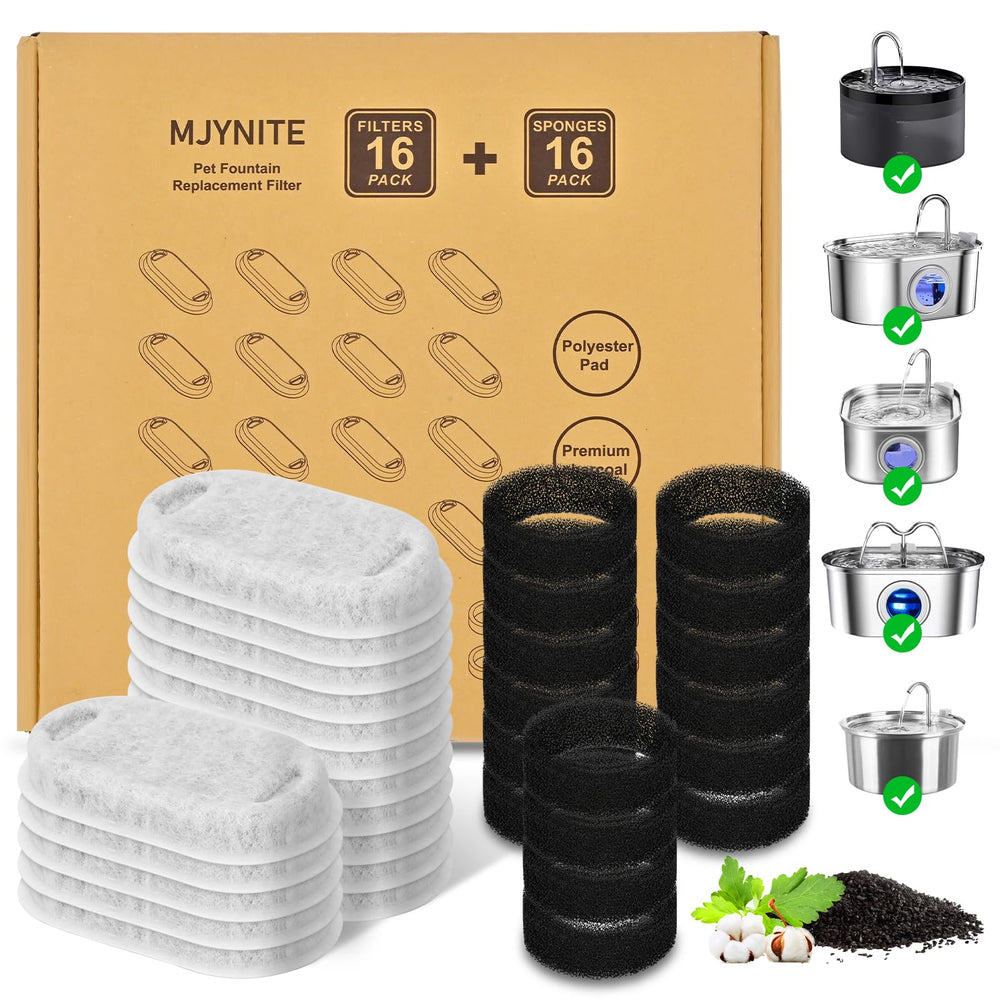 MJYNITE cat fountain filter kit with 16 filters for cleaner, fresher water.
