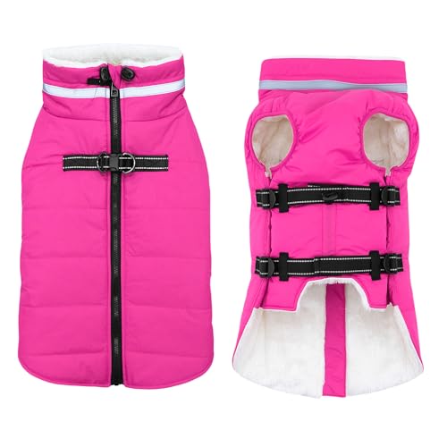 Mklhgty built-in-harness-dog-coat shows easy on/off and leash ready