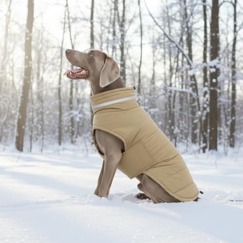 Mklhgty khaki coat on dog during walk communicates stylish practicality.