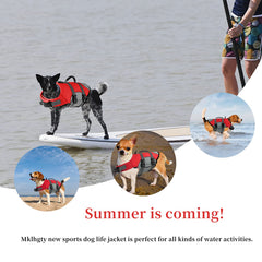 Mklhgty dog wearing life jacket while swimming
