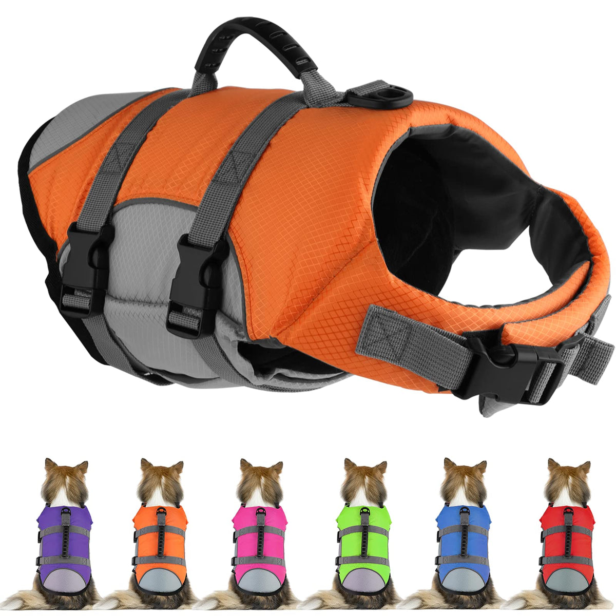 Mklhgty dog life jacket front view for secure swimming and visibility
