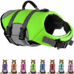 Mklhgty dog life jacket on a dog swimming, providing buoyant comfort for water fun.