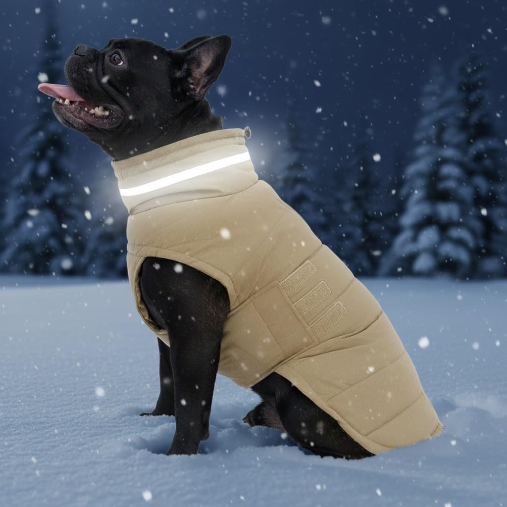 Mklhgty dog winter coat high collar with drawstring provides snug warmth.