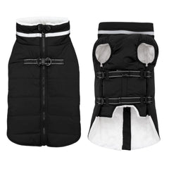 Mklhgty coat shows built-in harness for quick, secure walking.