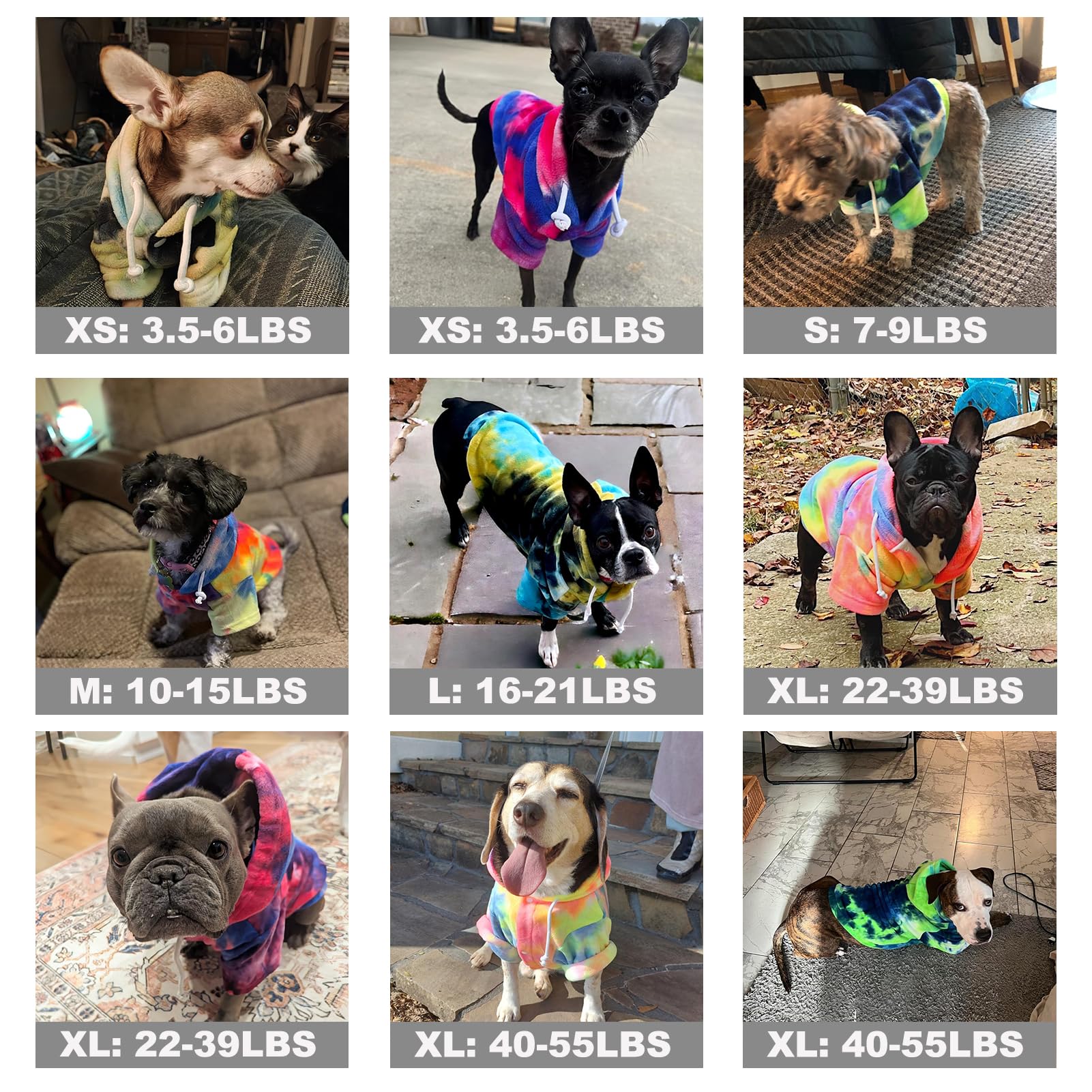 Mklhgty Tie Dye Dog Hoodie back view highlights full coverage and warmth