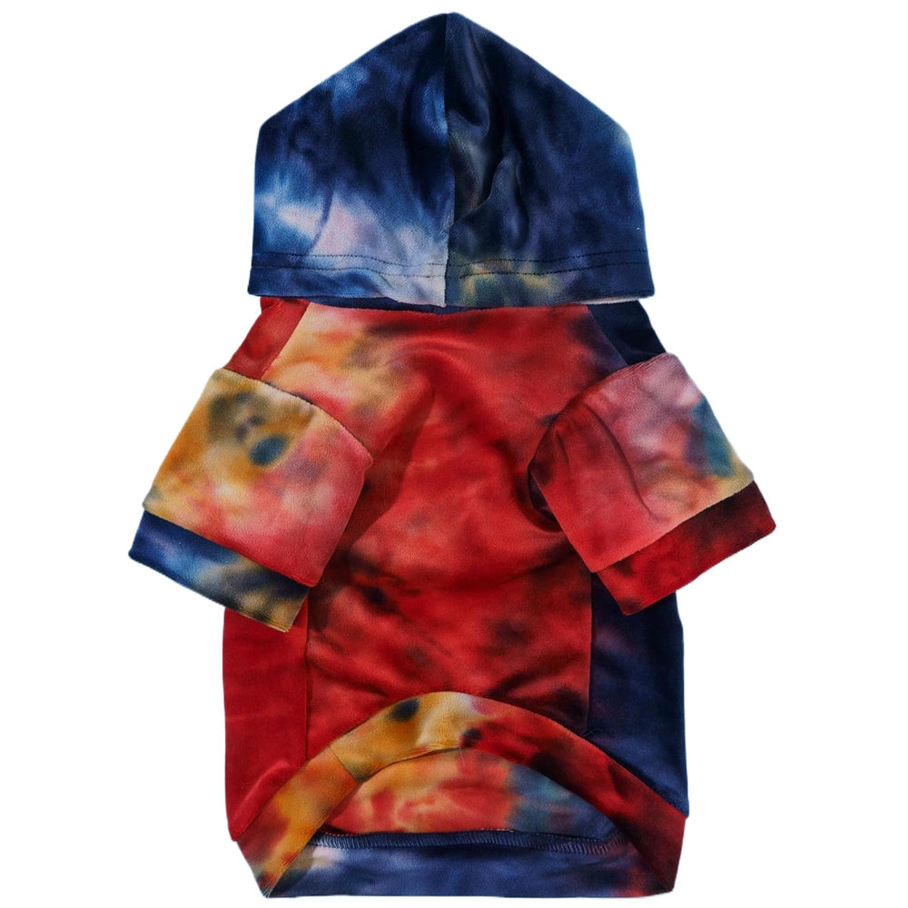 Mklhgty Tie Dye Dog Hoodie back view highlights warm coverage