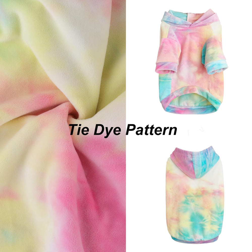 Mklhgty tie-dye dog hoodie fabric close-up highlights soft, skin-friendly texture