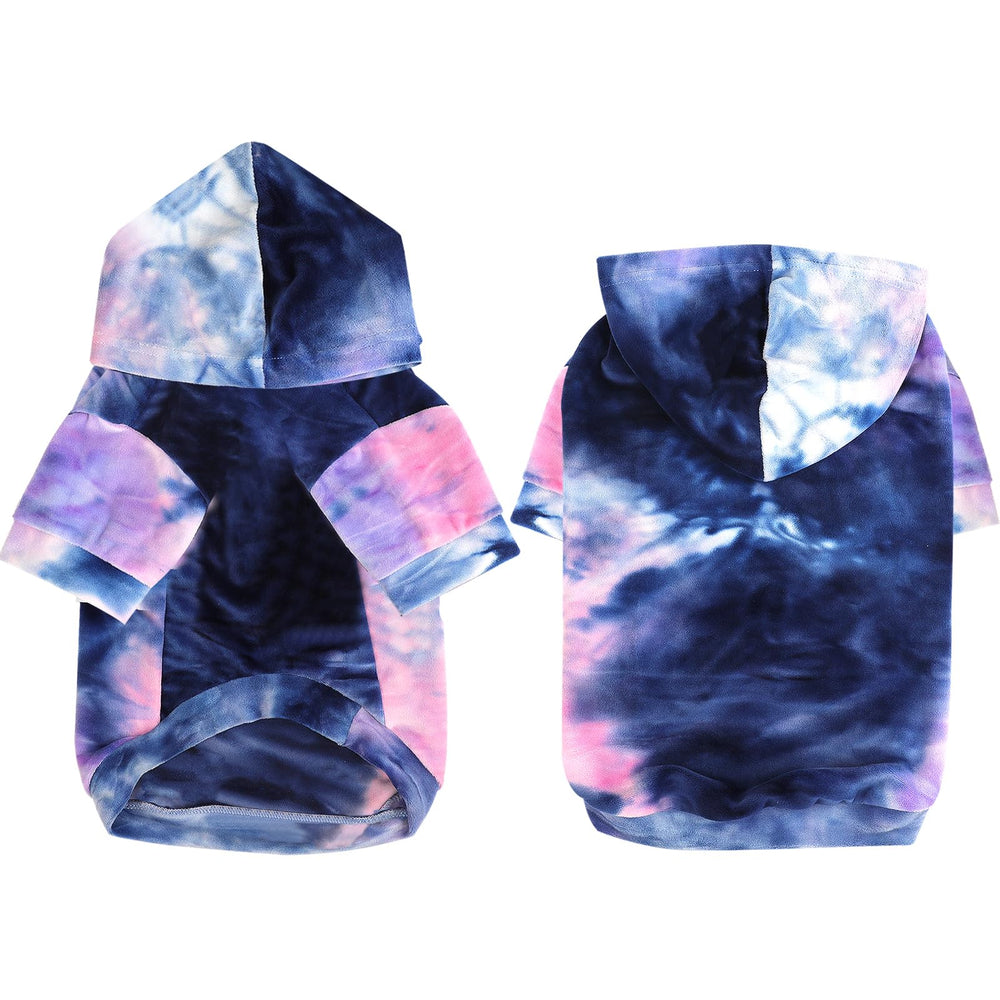Mklhgty tie-dye dog hoodie fabric close-up reveals soft skin-friendly knit