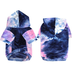 Mklhgty tie-dye dog hoodie fabric closeup highlighting soft knit