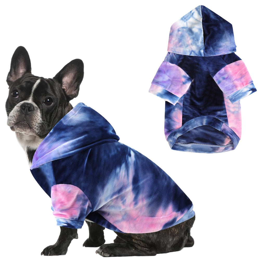 Mklhgty tie-dye dog hoodie front view showing cozy warmth for small pets