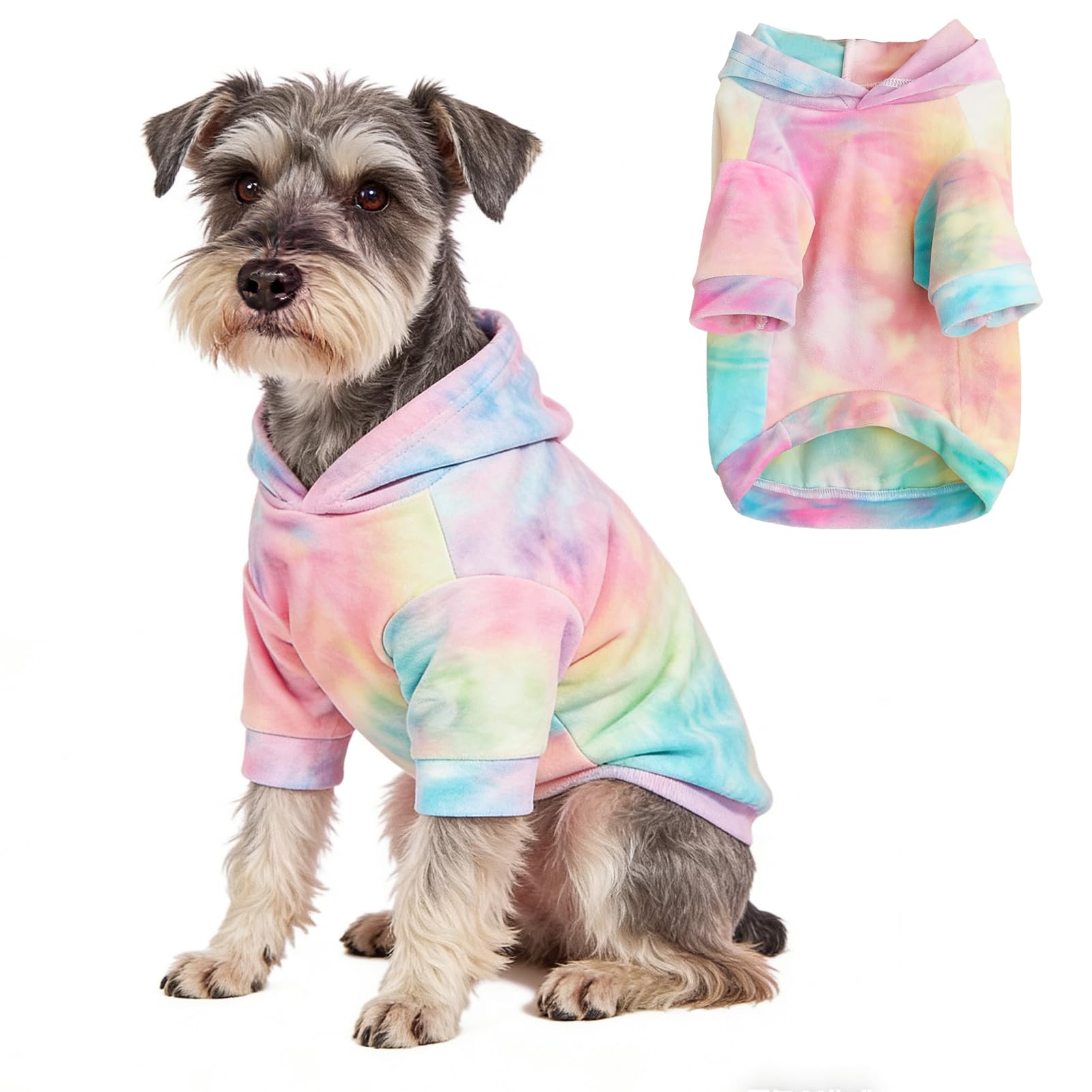 Mklhgty tie-dye dog hoodie front view offers cozy warmth for small dogs